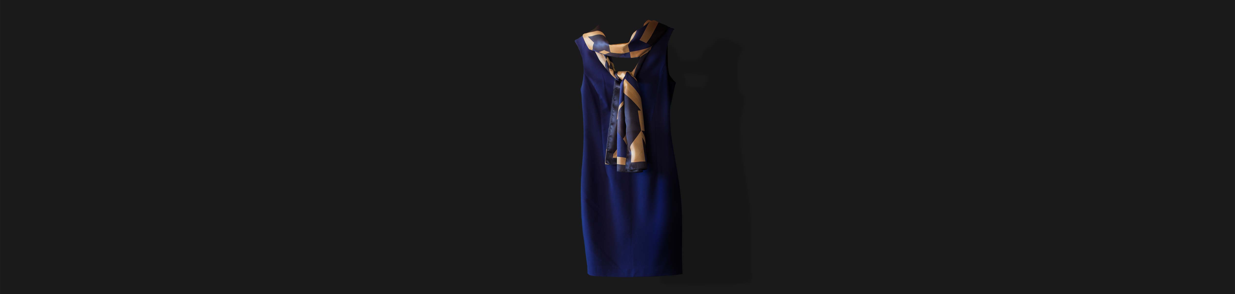 Blue elegant dress with colourful scarf Oversal